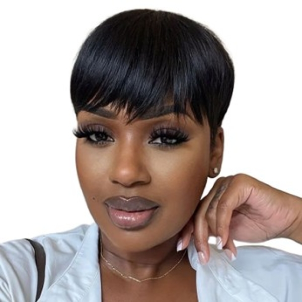Glueless Brazilian Hair-Pixie Cut Wig Short Layered with Bangs